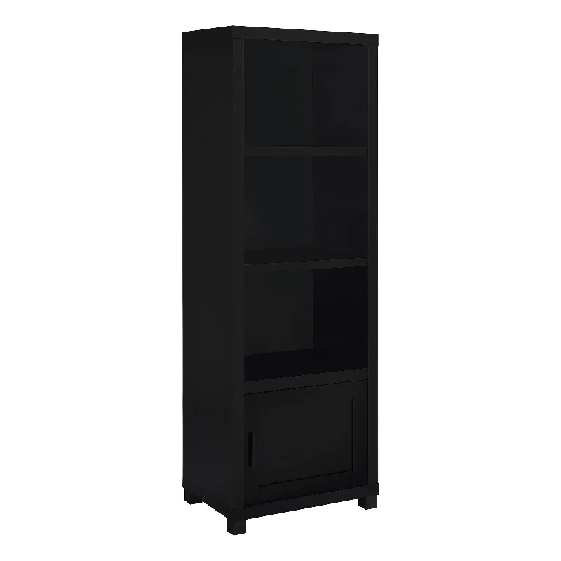 Pemberly Row 3-shelf Wood Media Tower Bookcase with Storage Cabinet Black
