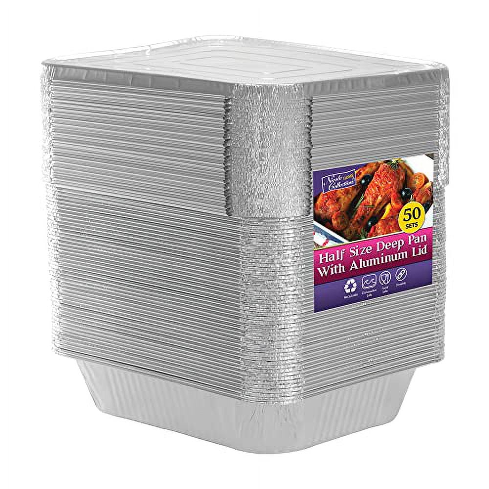 Aluminum Pans With Lids Half Size 9X13 Extra Heavy Duty, Disposable Pans For Baking (50 Sets)