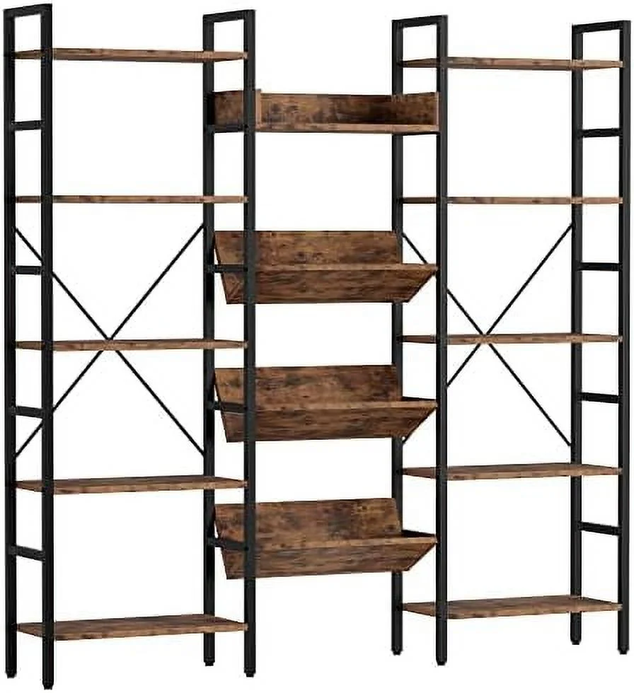 HBBOOMLIFE and Bookshelves Triple Wide 6 Tiers Industrial Record Player   Large Etagere Bookshelf Open Record Player Shelves with Metal Frame for Living Room Home Office