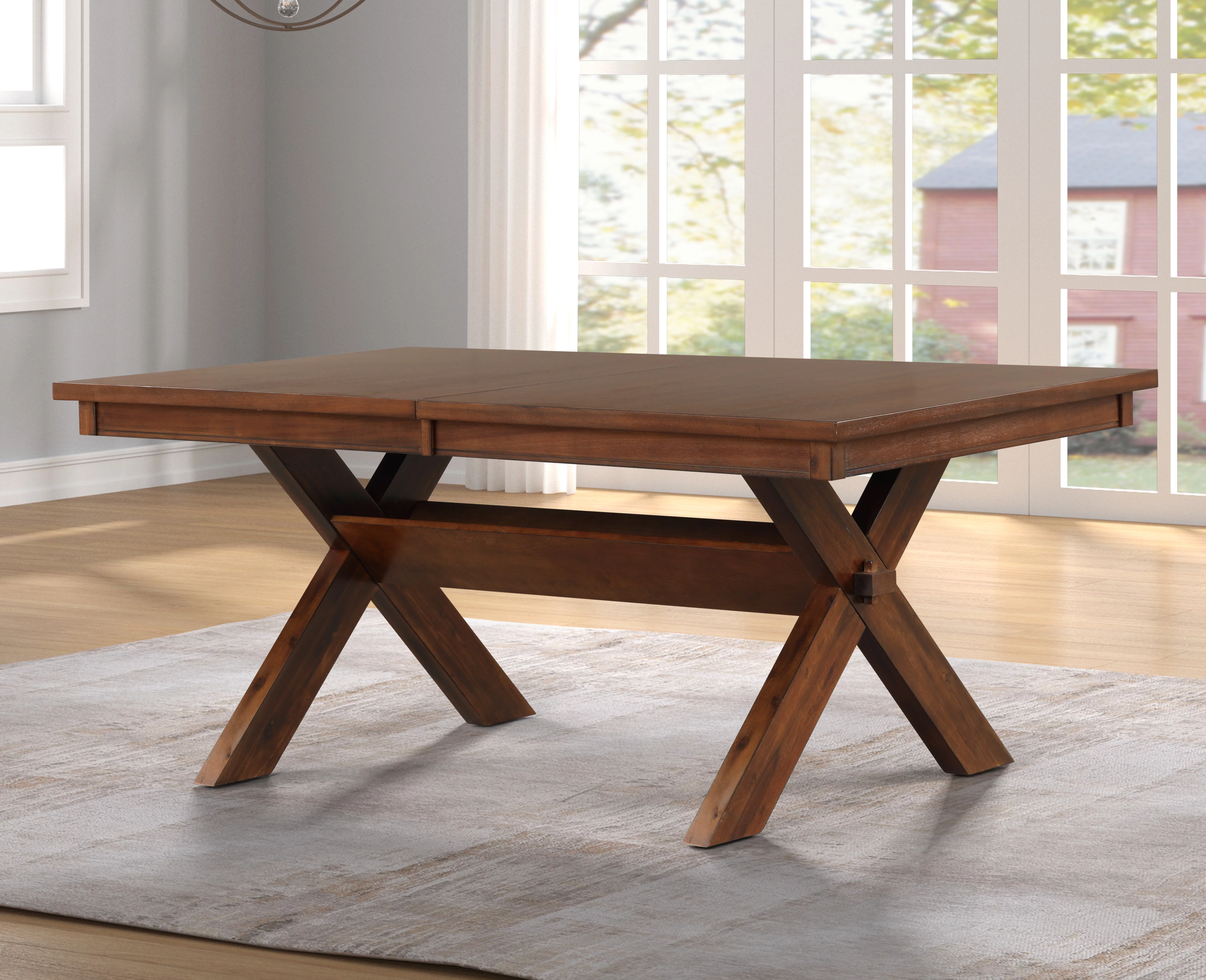 Roundhill Furniture Karven Extendable Trestle 30'' Height 5-Piece Dining Set, Dark Hazelnut