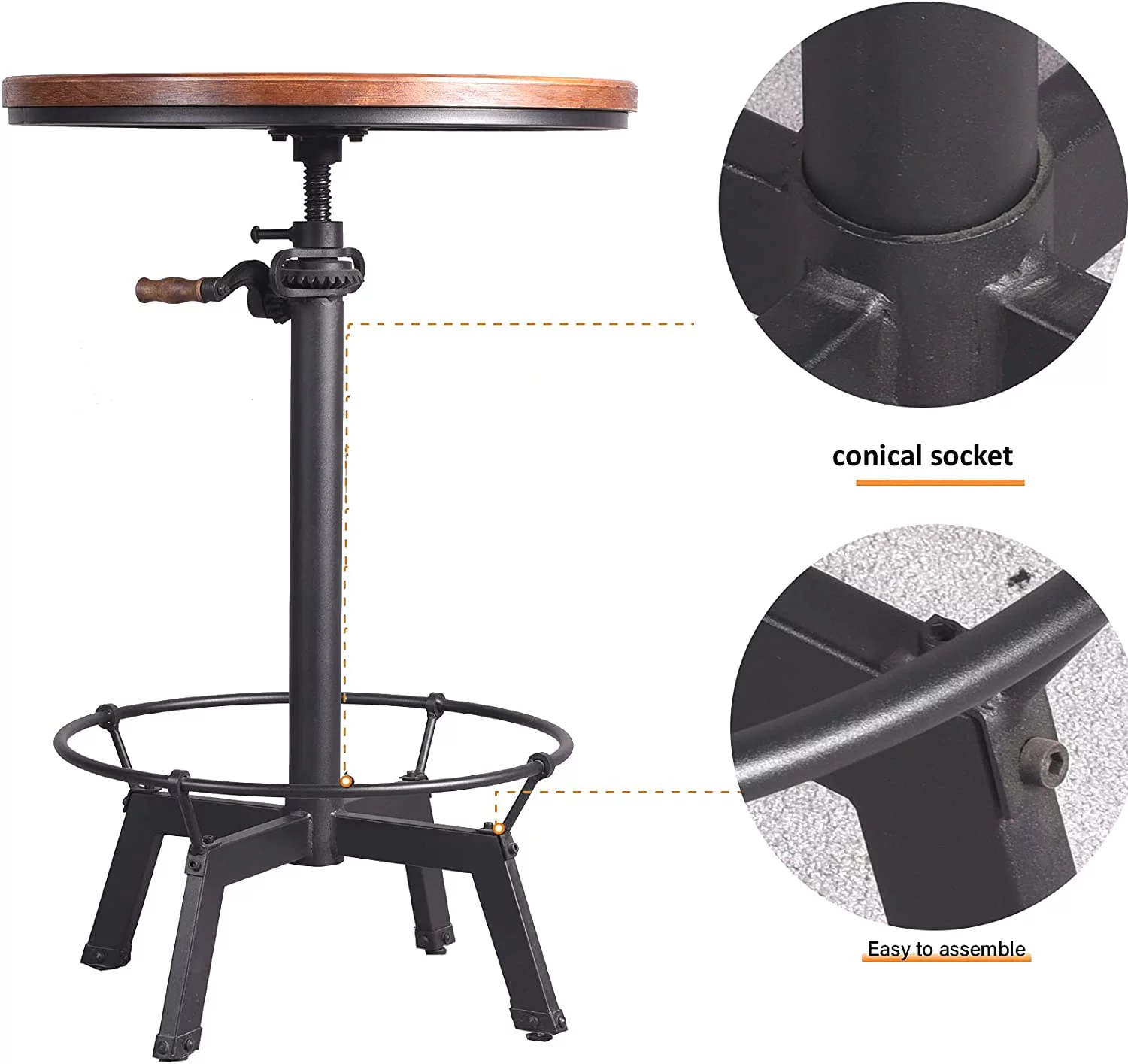 MQLIFEBOOM Industrial Pub Table 23.65" Round Wood Top Adjustable Height 33.5"-39.4" with Handle Black  Table