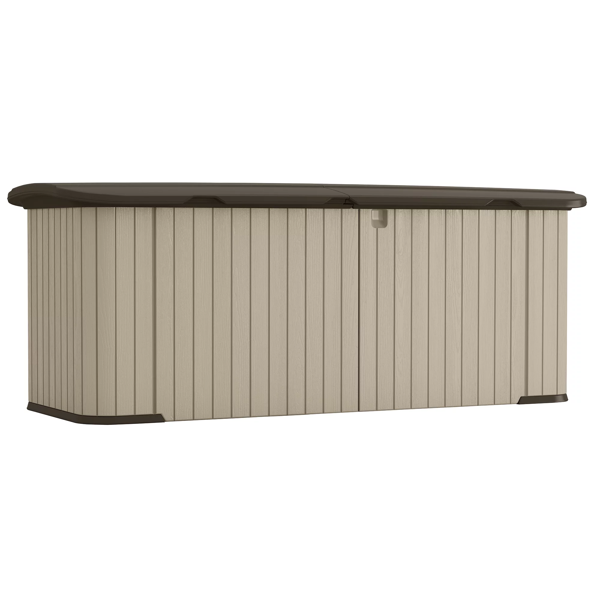 Suncast 269 Gallon Split Lid Resin Storage Shed Deck Box, Light Taupe