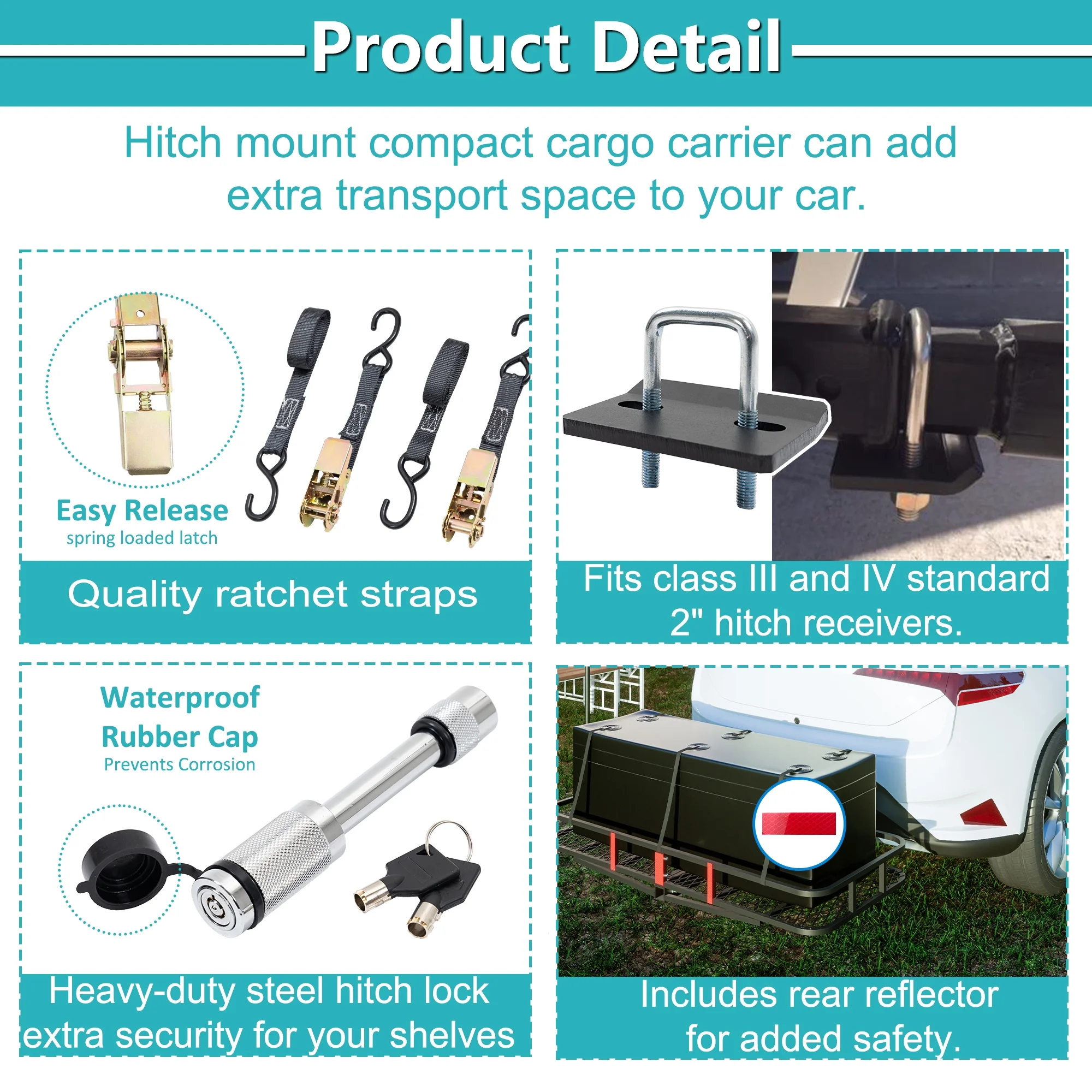 Aukfa Folding Hitch Cargo Carrier Hitch Rack Basket w/ Net,Weight Capacity 500 Lbs,Black