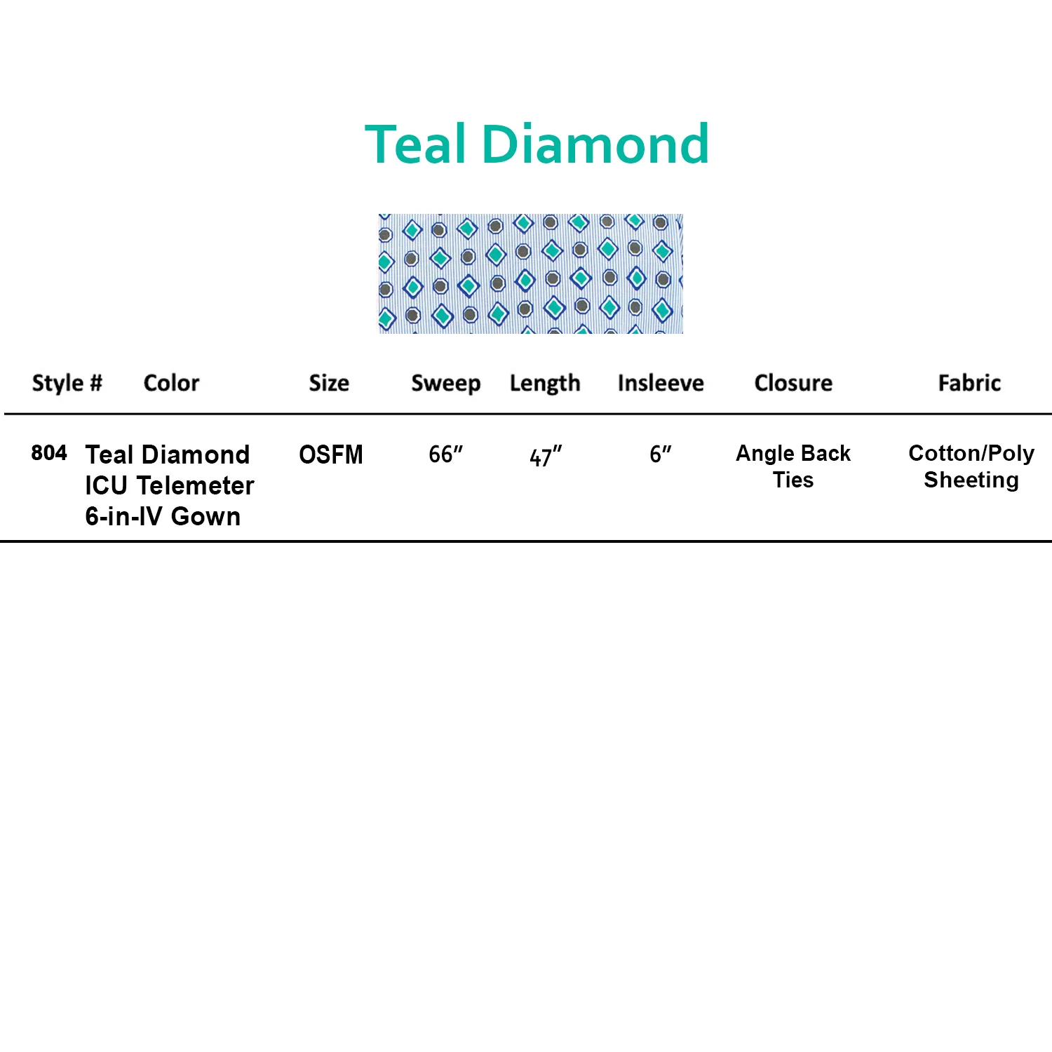 Personal Touch Angle Back Overlap Premium Patient IV Sleeves Hospital Gown With Telemetry Pocket, Teal Diamonds Print 3 Pack