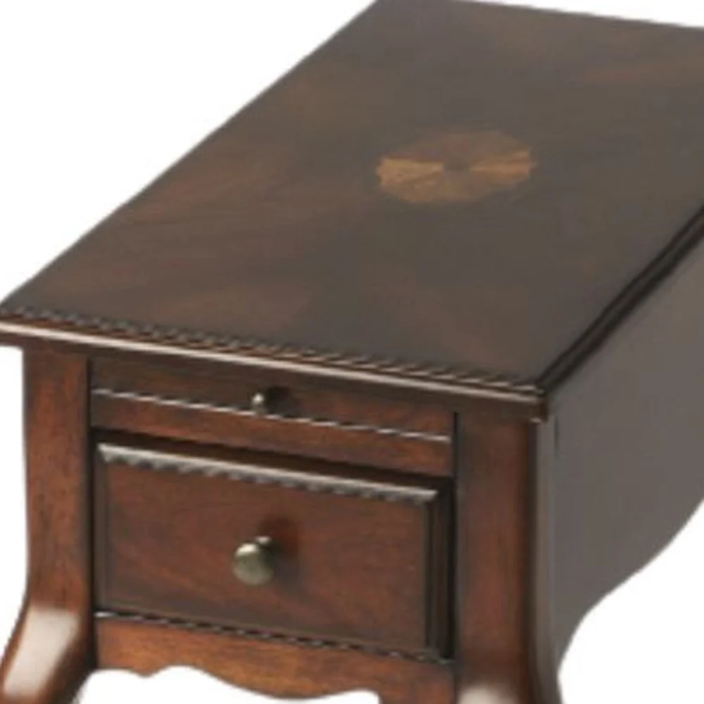 HomeRoots  24.5 x 11.5 x 23.5 in. Cherry Brown Solid & Manufactured Wood Rectangular End Table with Drawers