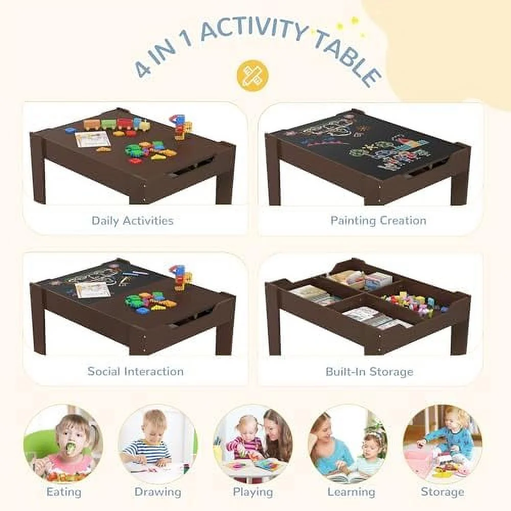 SPBOOMlife 4 in 1  Table and Chair Set  Table and Chairs for Toddlers 2-5 with 2 Reversible Blackboard  Children Table with  for Activity/Play/Art/Read/Craft  Chocolate