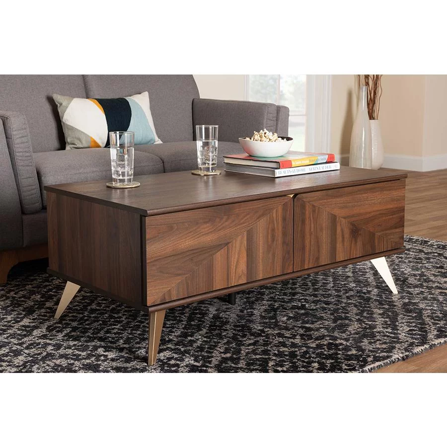 Baxton Studio Graceland Walnut Brown Finished Wood 2-Drawer Coffee Table