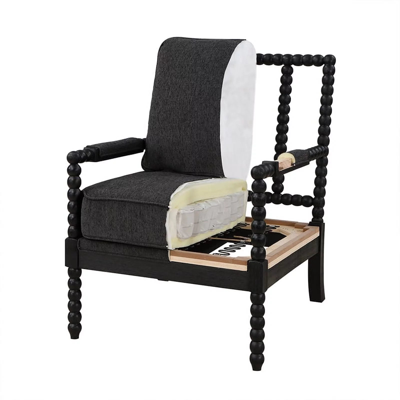 Eliza Spindle Chair in Graphite Black Fabric