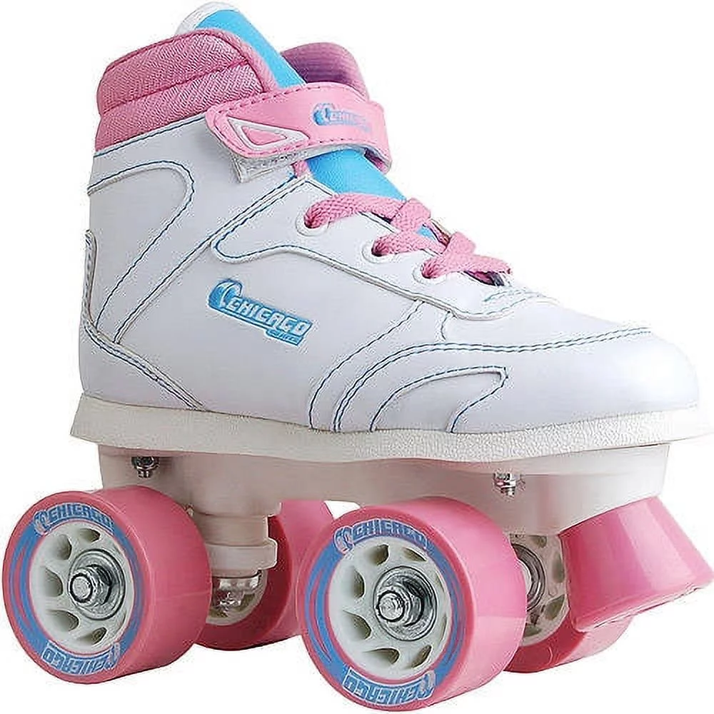 Chicago Girls' Quad Roller Skates White/Pink/Teal Sidewalk Skates, Size 5