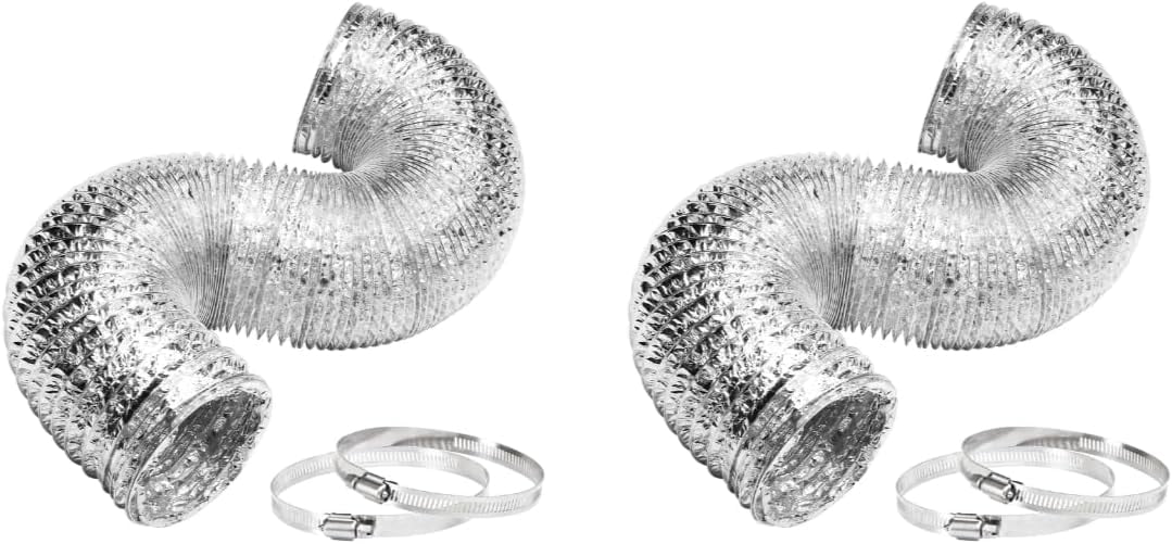 iPower 2-Pack 4 inch 8 Feet Non-Insulated Flex Air Aluminum Ducting Dryer Vent Hose for HVAC Ventilation