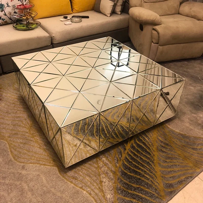 Living room light luxury glass square coffee table Nordic personality creative mirror coffee table