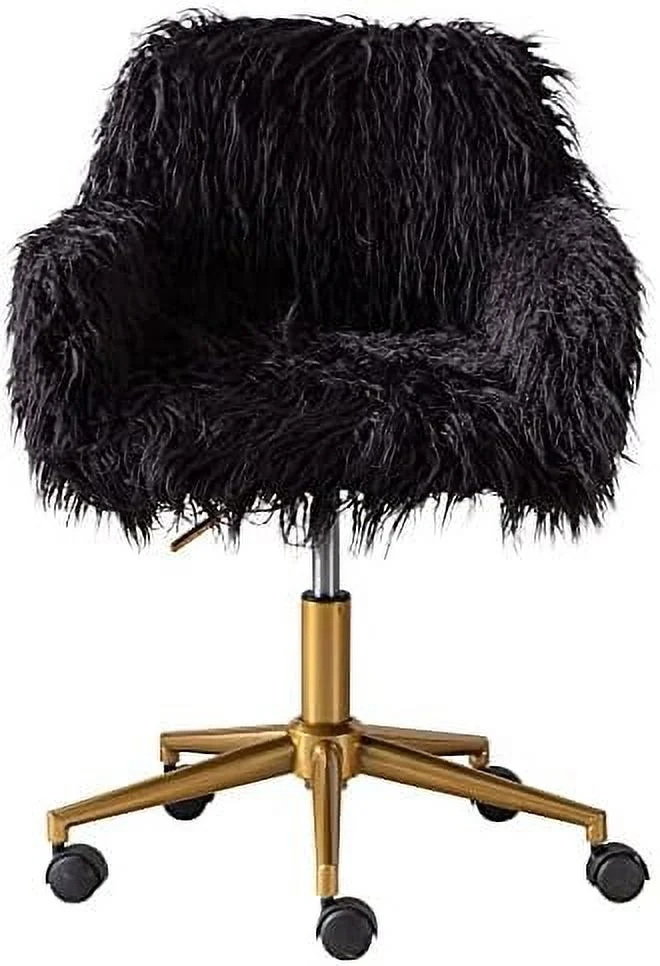 GVJMTKP Fluffy Desk Chair  Faux Fur Furry Home Office Chair  Fuzzy Modern Swivel Armchair with Wheels  Height Adjustable Sturdy Silver Base for Girls Teens Vanity  Dressing Room  Bedroom