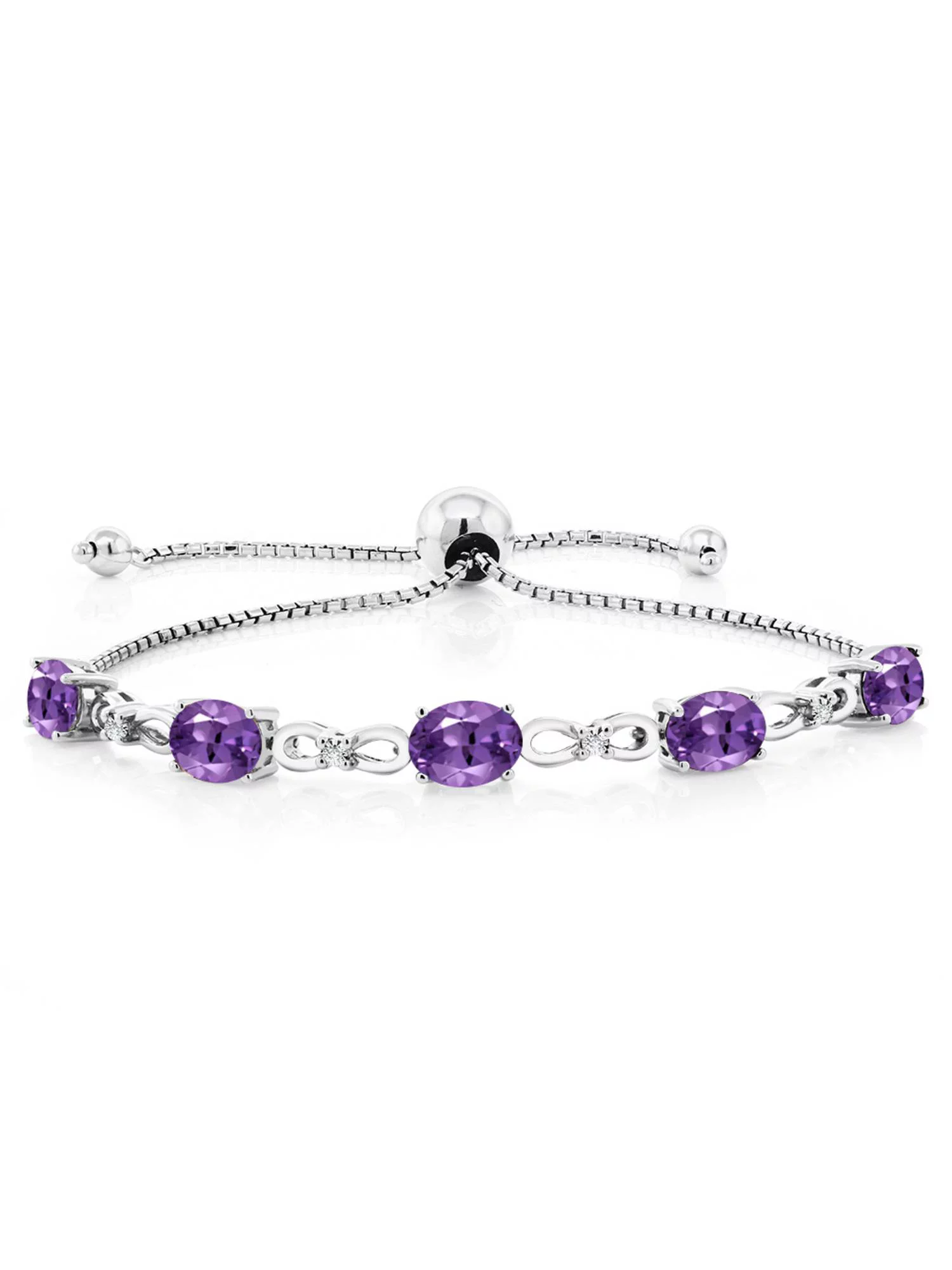 Gem Stone King 925 Sterling Silver Purple Amethyst and White Lab Grown Diamond Tennis Bracelet for Women (3.77 Cttw, Gemstone February Birthstone, Oval 7x5MM, Fully Adjustable up to 9 inch)