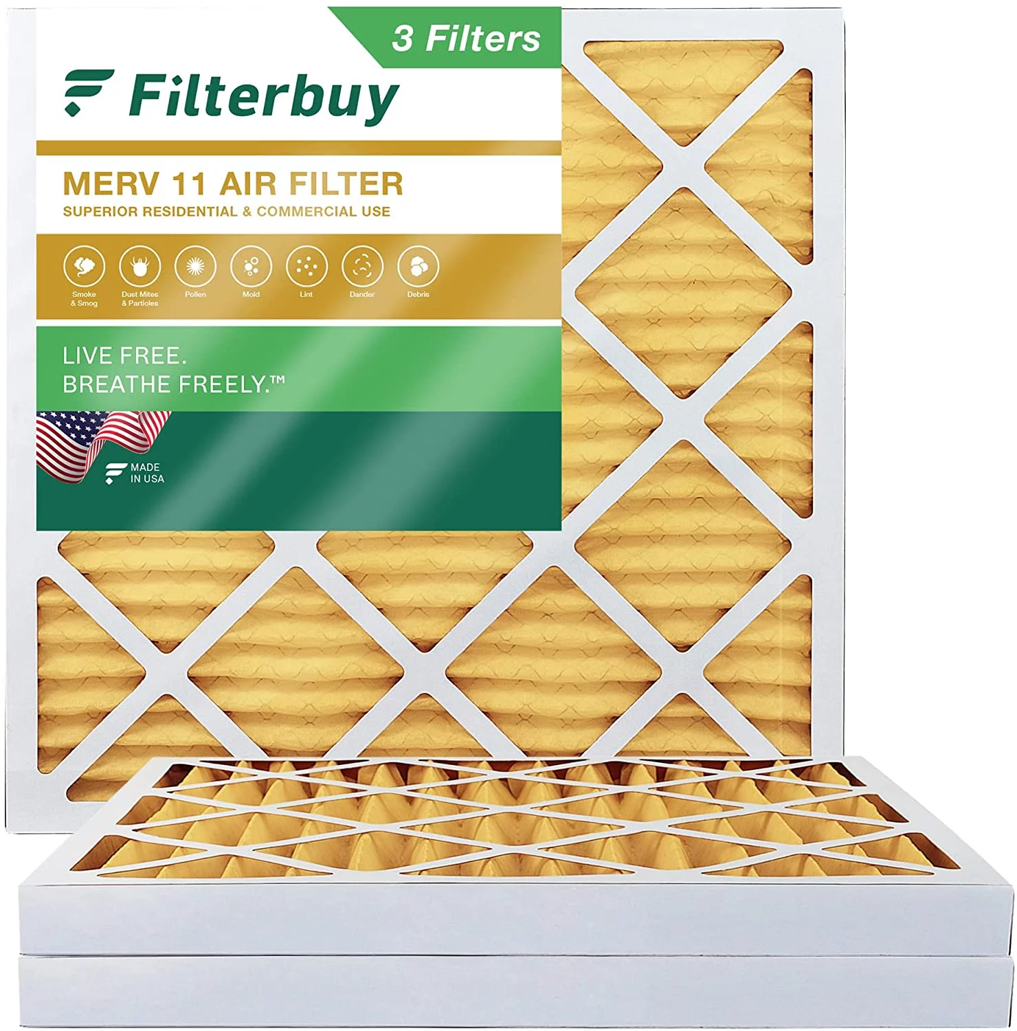 Filterbuy 13.25x13.25x2 MERV 11 Pleated HVAC AC Furnace Air Filters (3-Pack)