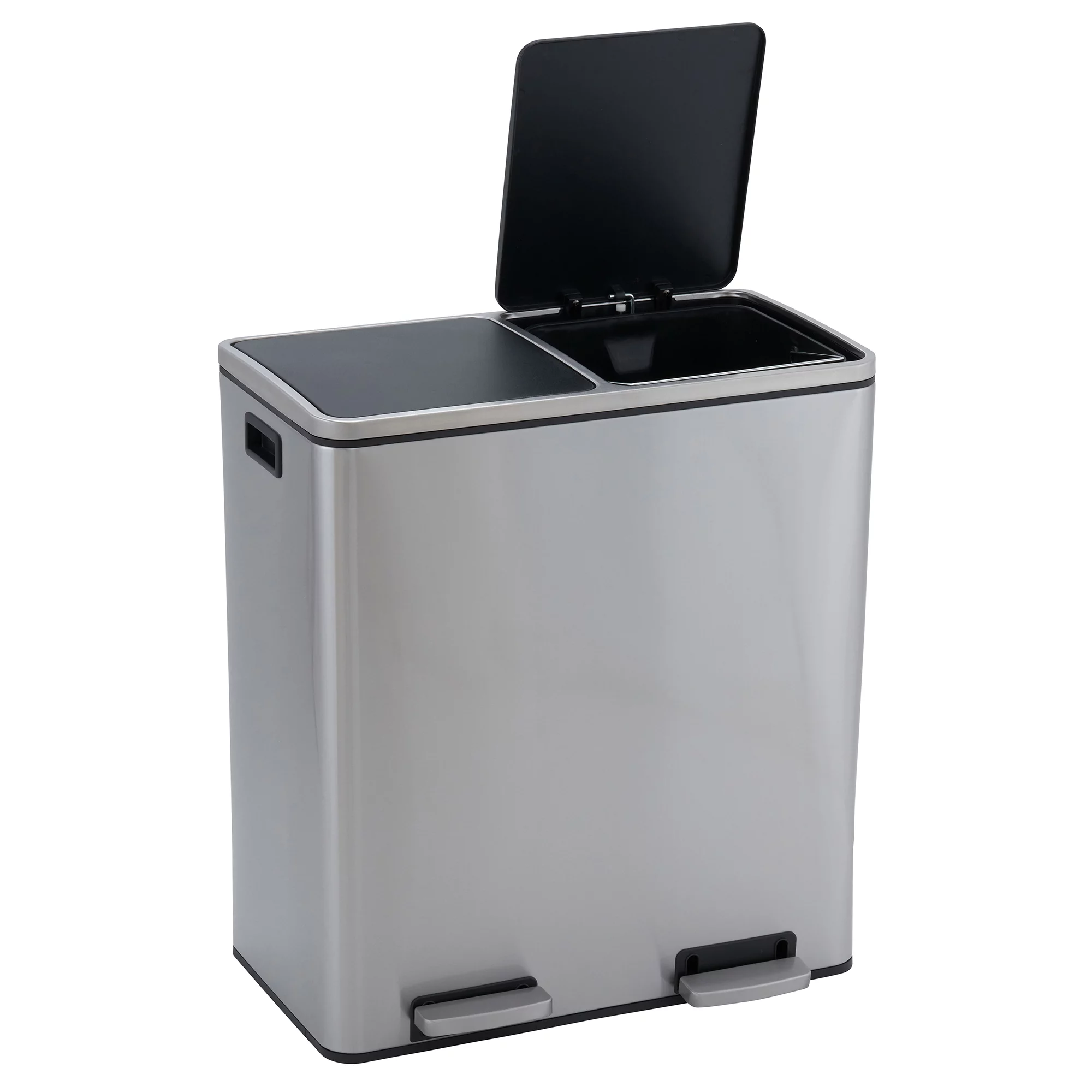 Design Trend Dual Compartments Stainless Steel Kitchen Step On Garbage Can and Recycle, 8 gal