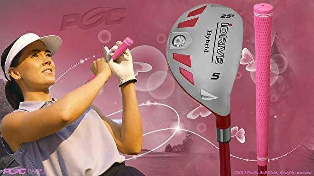 Senior Ladies iDrive Pink Golf Clubs All Hybrid Set 55+ Years Womens Right Handed Lady Full True Hybrid Complete Set which Includes: #4, 5, 6, 7 New Utility Senior Flex Club