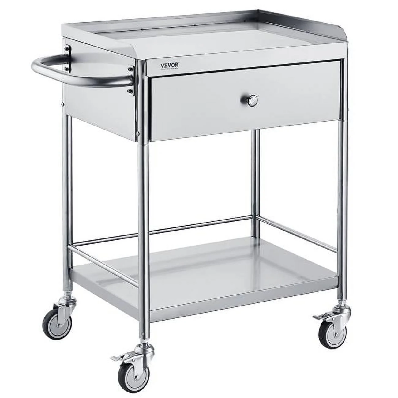 Vevor  2-Tier Medical Trolley Steel Cart Mobile Lab Utility Cart with a Drawer - 220 lbs