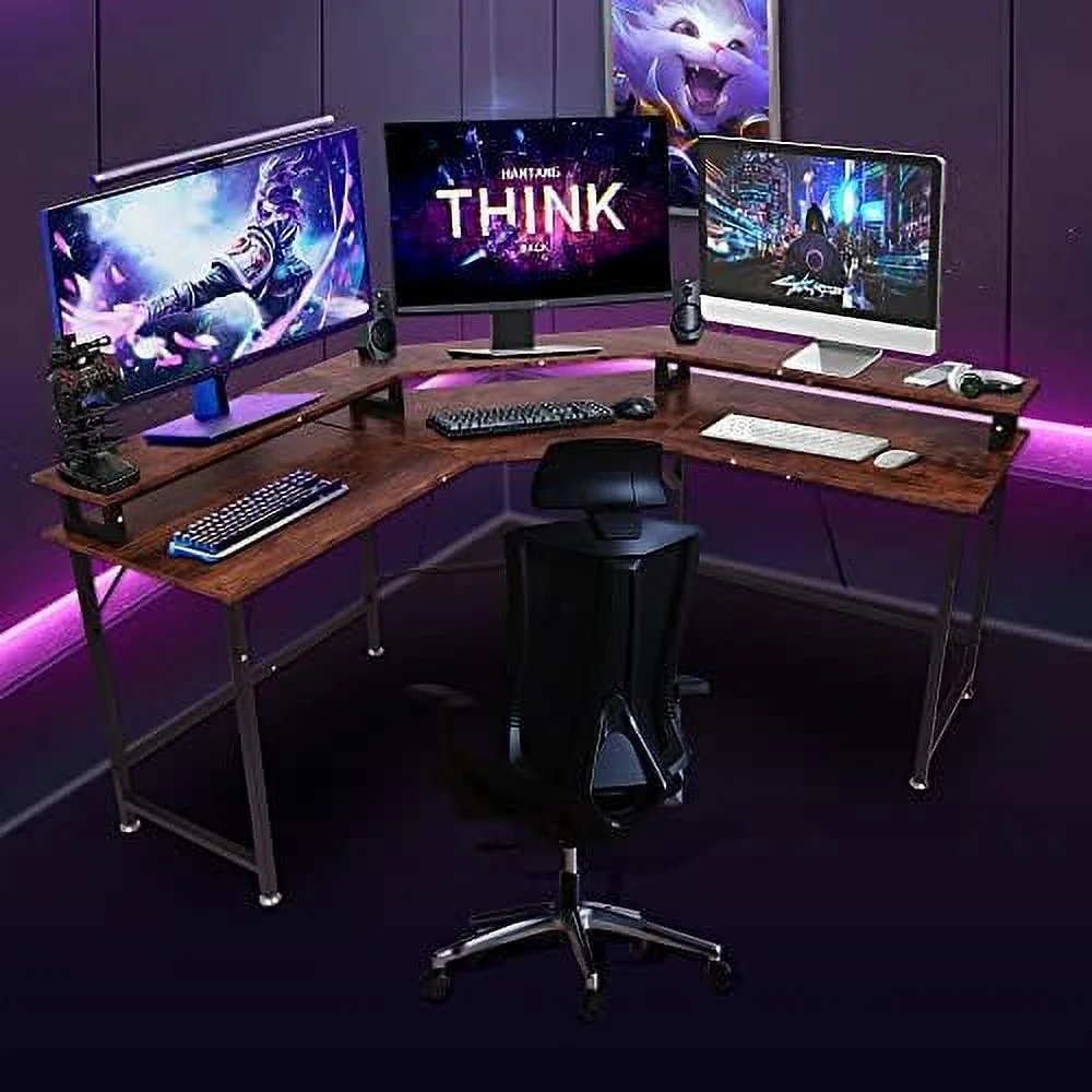 xrboomlife L-Shaped Desk with  Shelves  88 inch Reversible Corner Large Computer Desk  Office Desk or 2 Person Long Table for Gaming Writing Study Reading  Rustic Brown