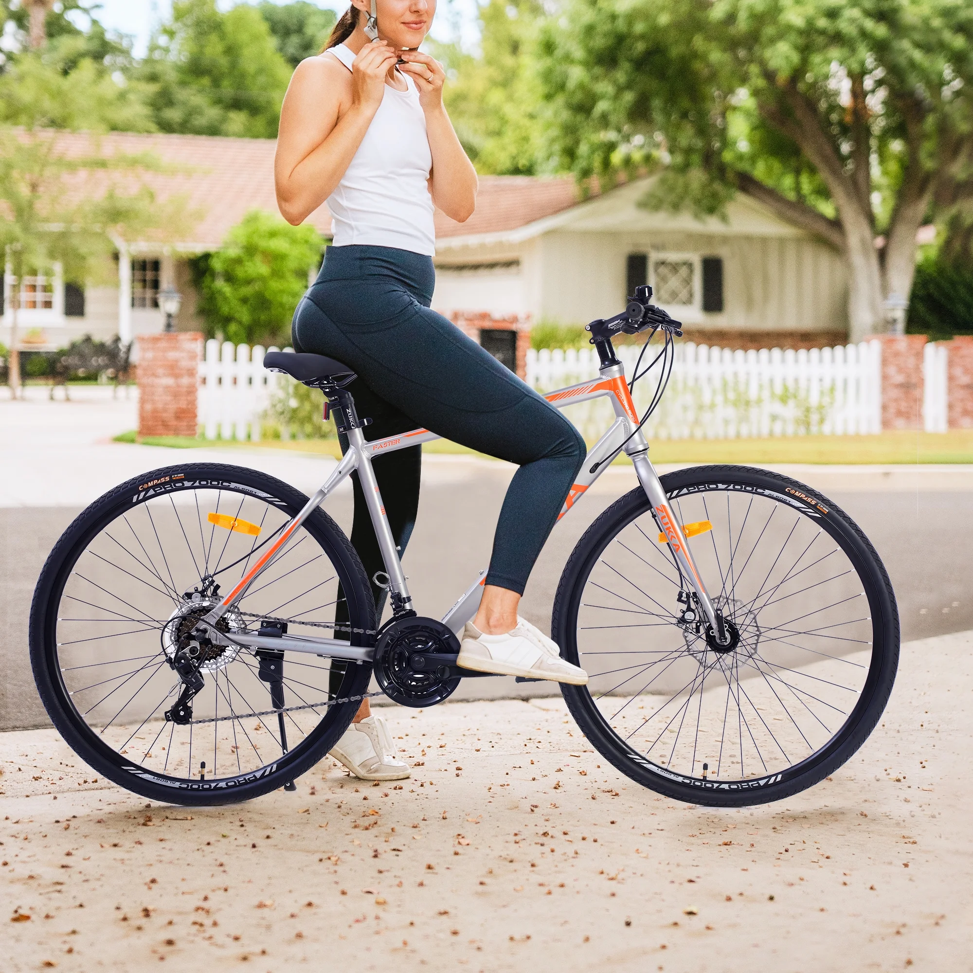 28 inch Hybrid Bike Men, Road Bike with Shimano 21 Speed, 700C Wheels, Comfort Adult Bicycle with Dual Disc Brake, 21'' Lightweight Aluminium Frame, Suggested Rider 5'6