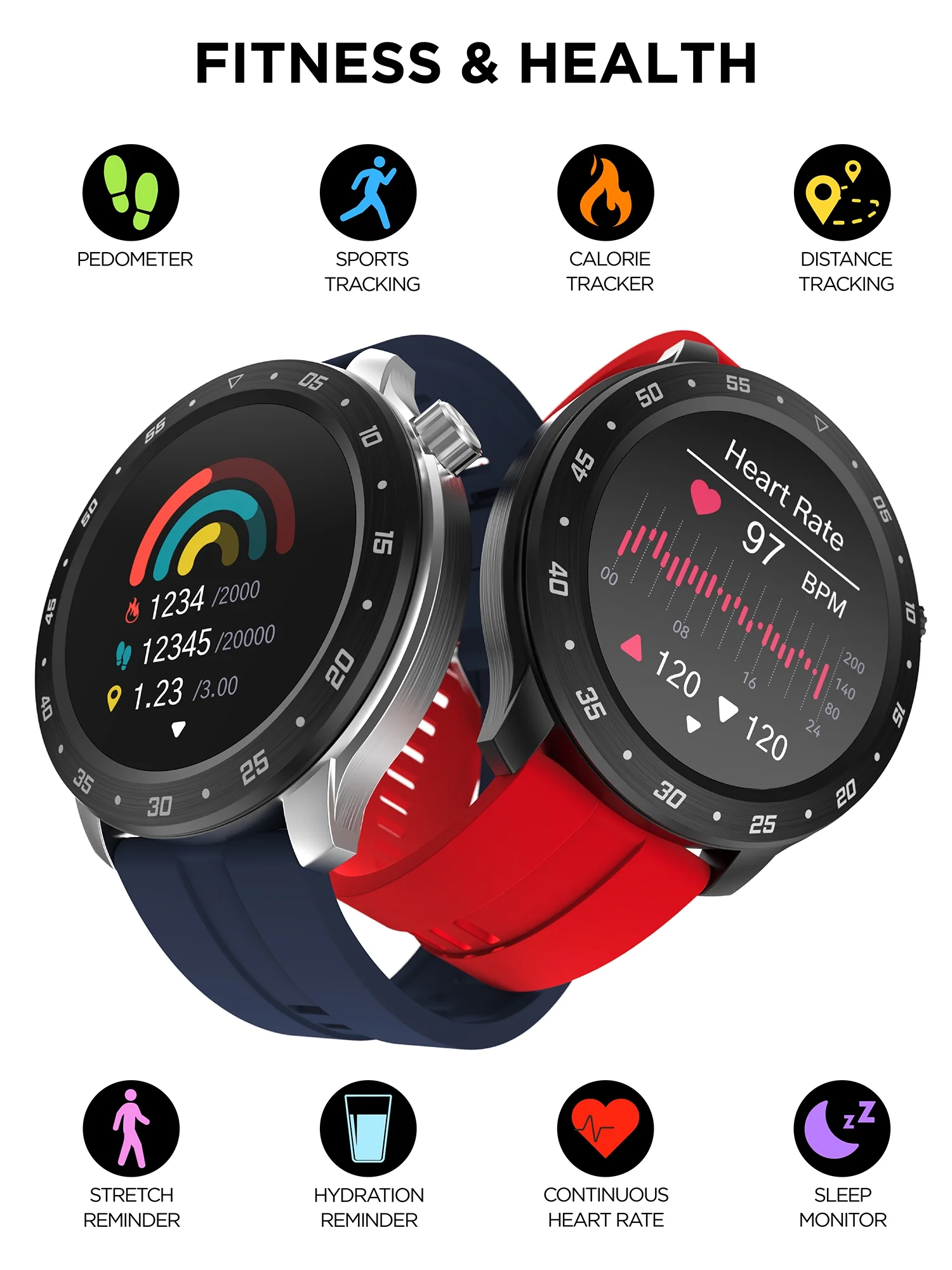 iTech Bold 3 Unisex Adult Smart Watch, Black, Silicone Strap