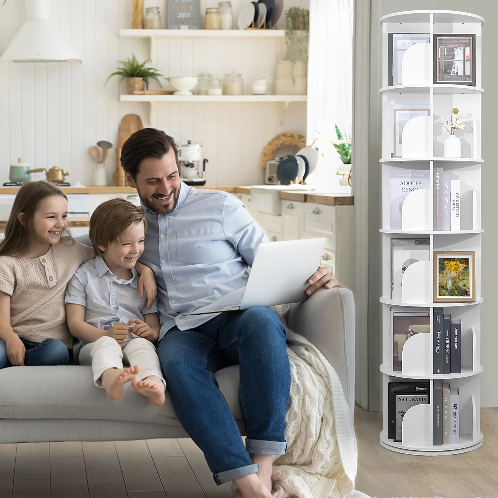 Uyoyous Wooden Rotating Bookcase, 360° Revolving Display Rack with 24 Shelves