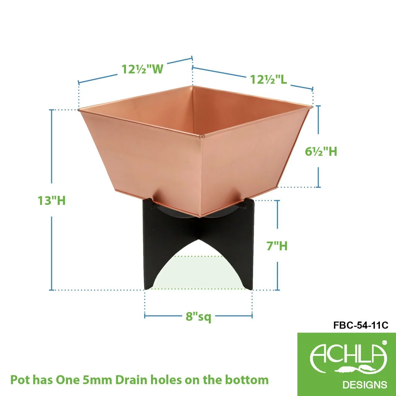 Achla FBC-54-11C Zaha I Planter with Flower Box, Copper Plated