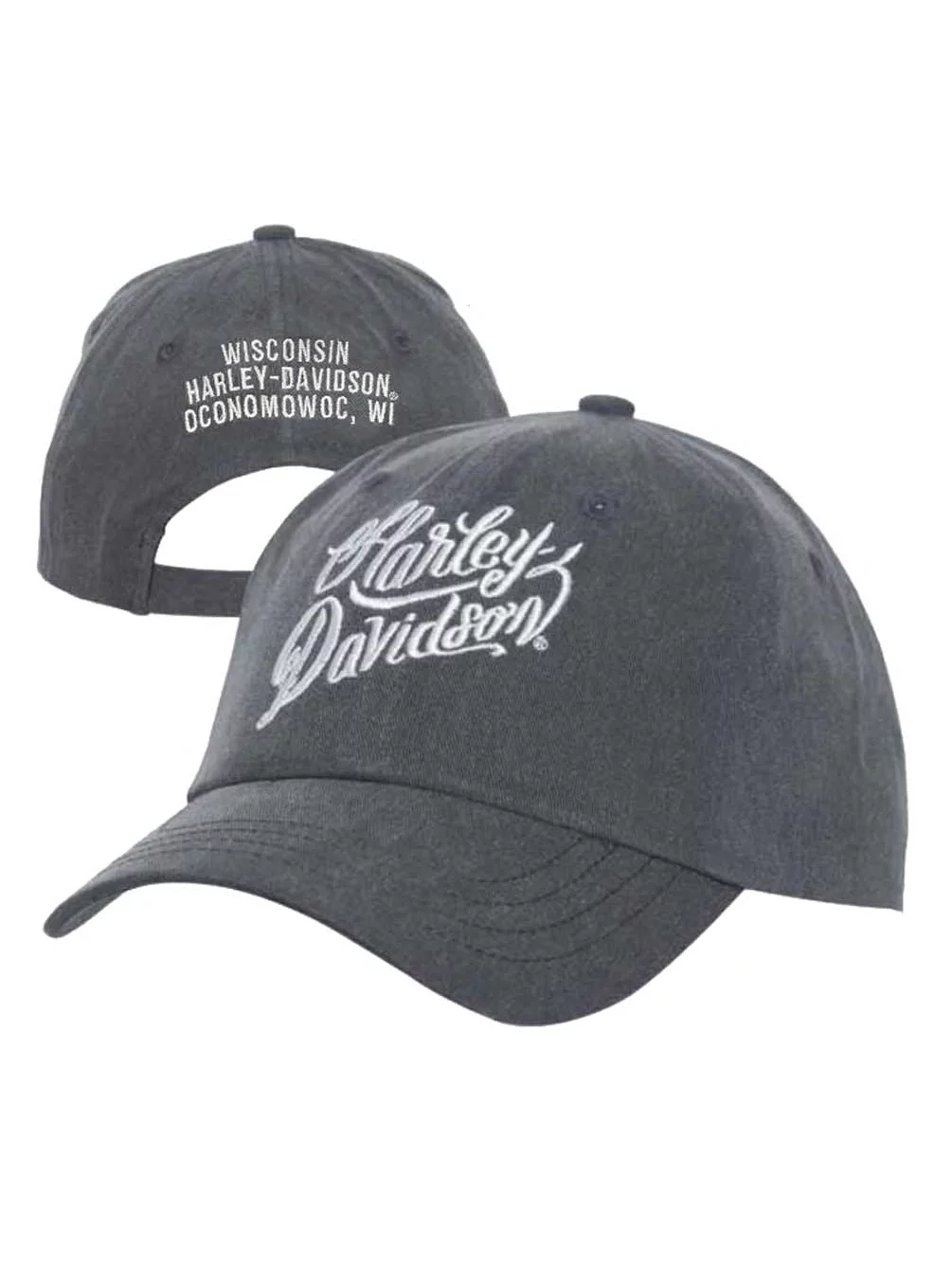Harley-Davidson Men's Wistful Text Curved Bill Adjustable Baseball Cap - Gray, Harley Davidson