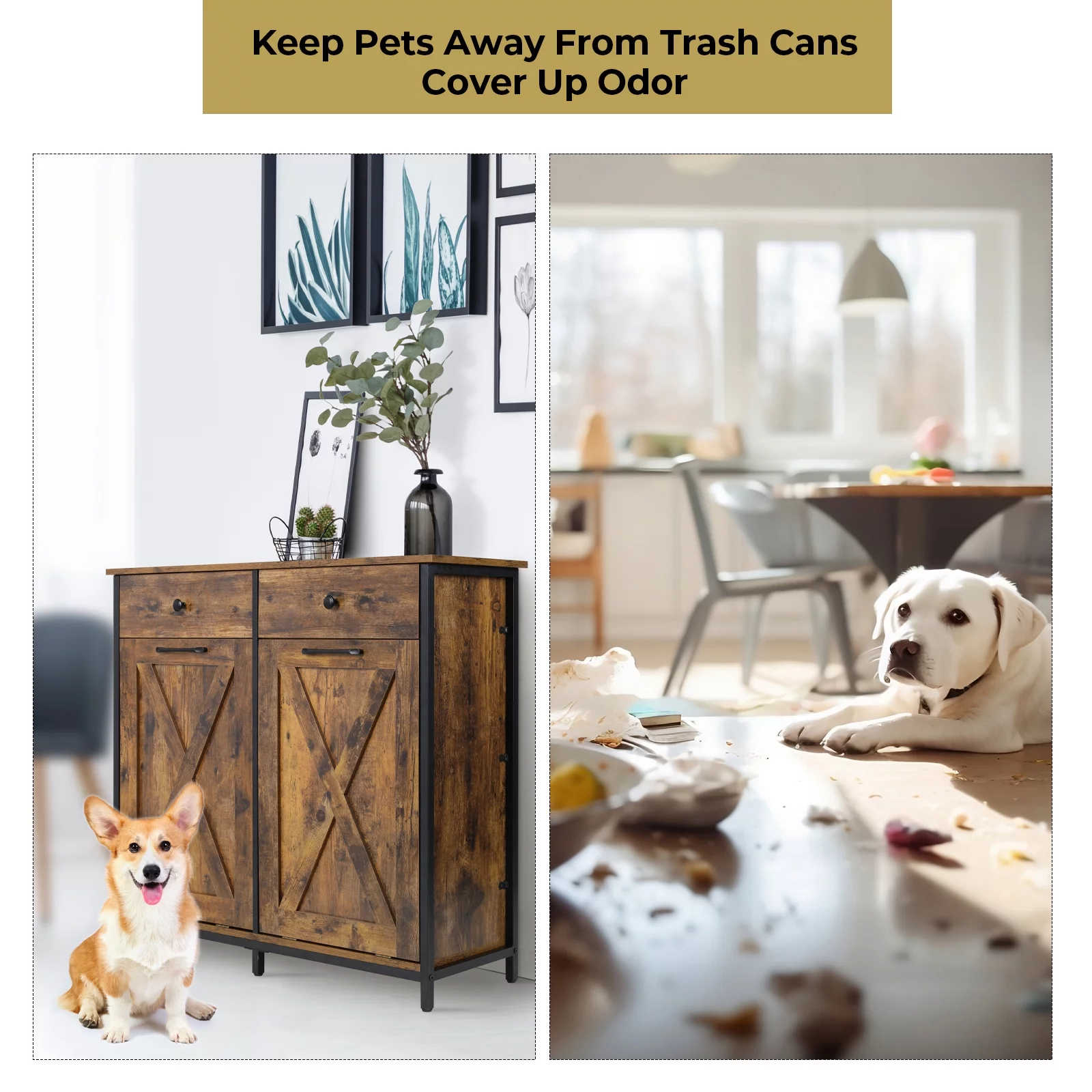 Increkid Double Tilt Out Trash Cabinet 20 gal Kitchen Trash Can Holder Island Recycling Cabinet