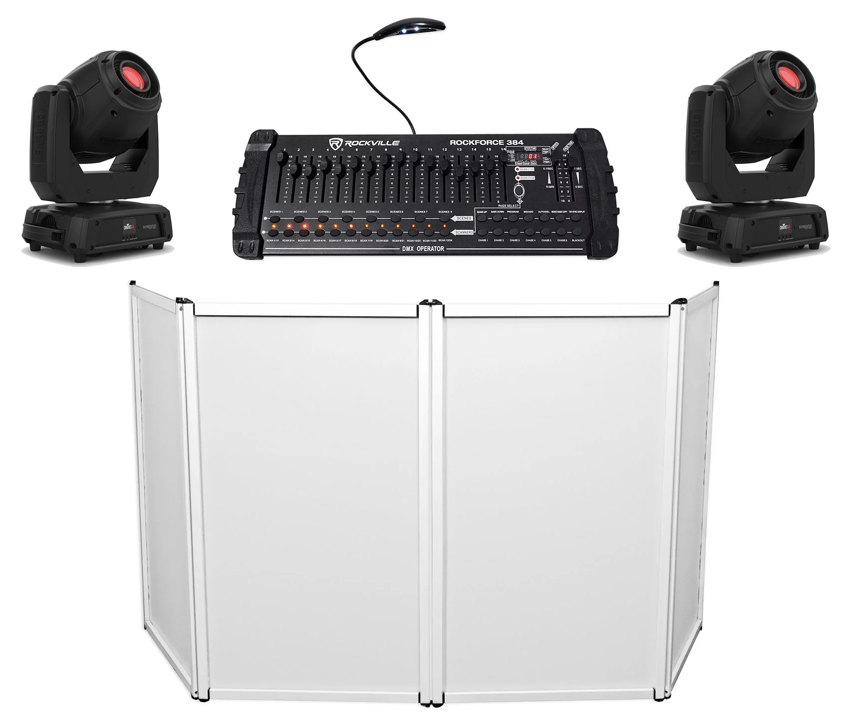 (2) Chauvet DJ Intimidator Spot 360X Moving Head Lights+Facade+DMX Controller