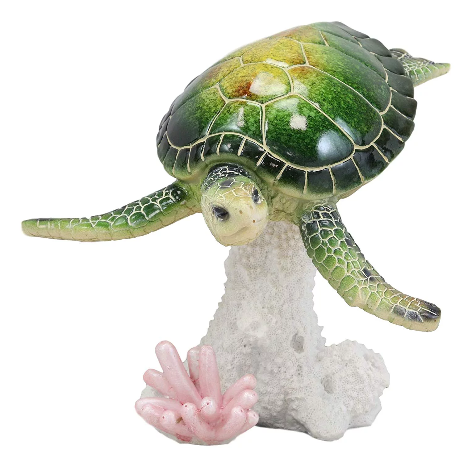 Large Nautical Ocean Colorful Giant Sea Turtle Swimming By White Corals Statue