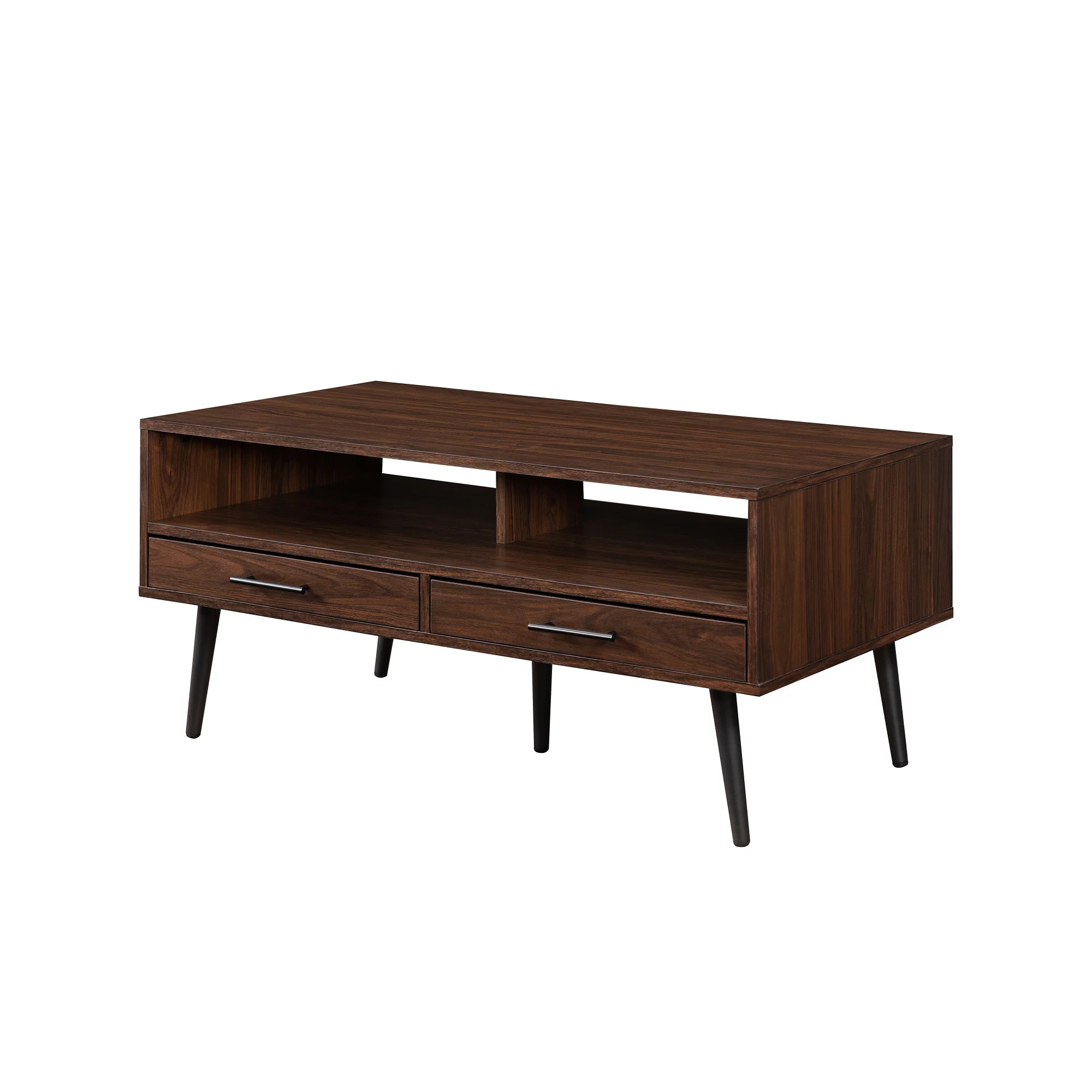 Walker Edison 40” Mid-Century Modern 2-Drawer Coffee Table, Dark Walnut