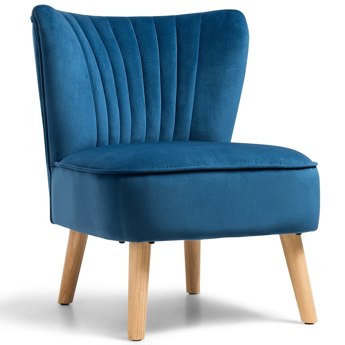 Armless Accent Chair, Velvet Modern Chair with Rubber Wood Legs and Thick Sponge Seat, Upholstered Leisure Wingback Sofa Chair for Living Room for Bedroom Living Room (1, Blue)