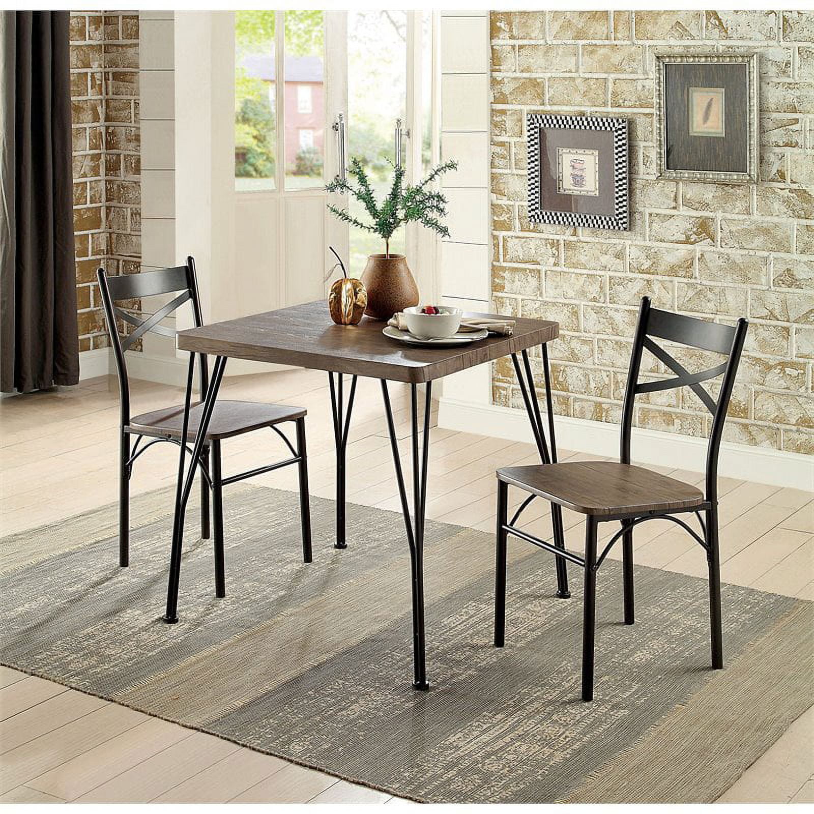 Furniture of America Kelle Transitional Metal 3-Piece Dining Set in Brown