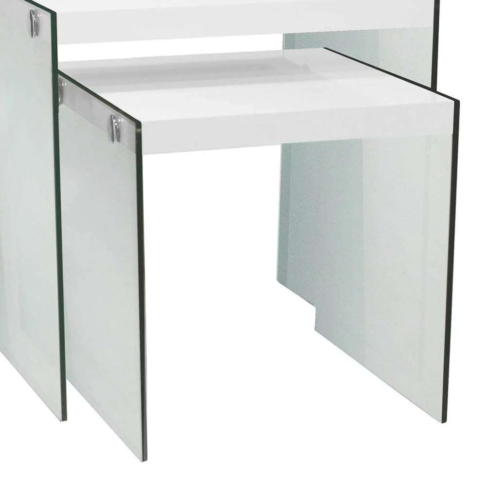 Monarch Specialties Nesting Table, Set Of 2, Side, End, Accent, Bedroom, Glossy White Laminate