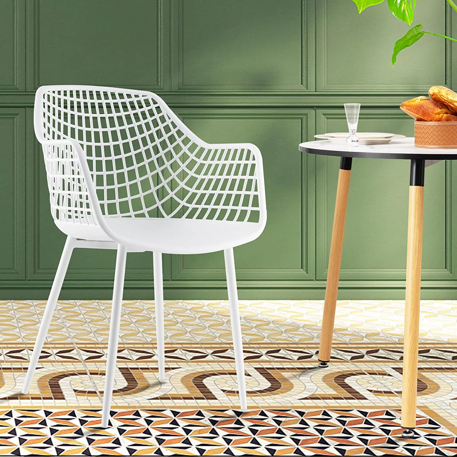 Modern Dining Chairs Set of 4 - White Arm Chair with 15