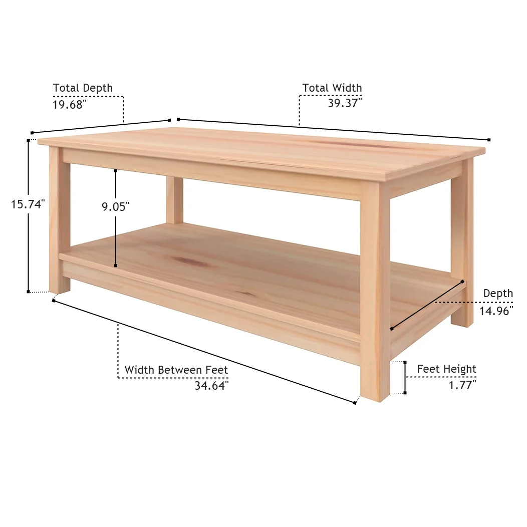 Pine Wood Coffee Table Rectangle with Storage Shelf White & Pine