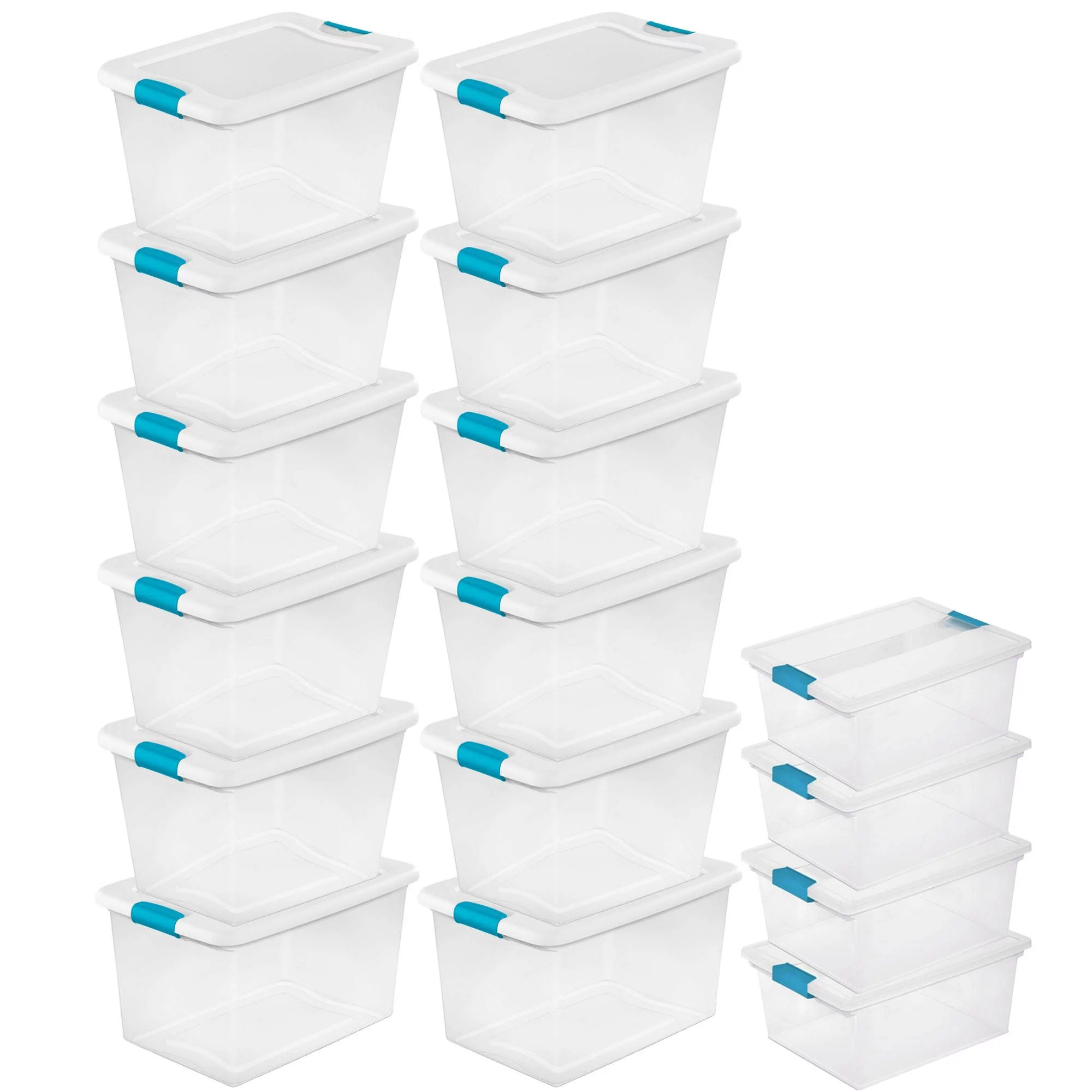 Sterilite 64 Quart Large Stackable Latching Tote Box (12 Pack) and Deep Clip Box (4 Pack)