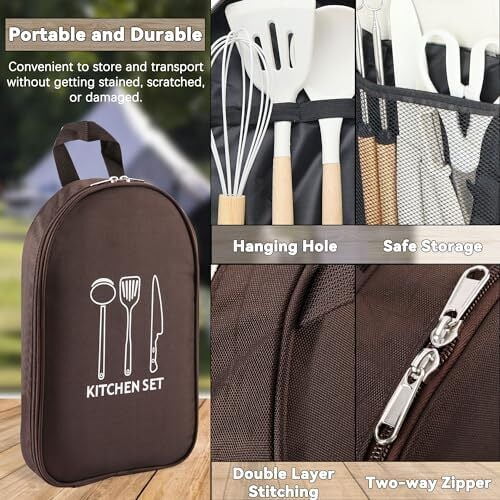 Camping Silicone Kitchen Utensils Cooking Equipment Brown Cooking Set 15pcs