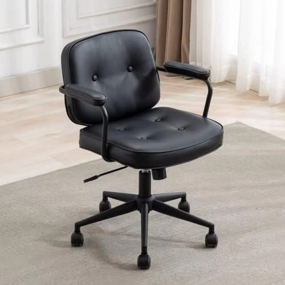 SJOINGB Home Office Chair  Vintage Linen Fabric Armless Desk Chair with Rattan Backrest and Wheels  Swivel Vanity Chair for Bedroom  Beige