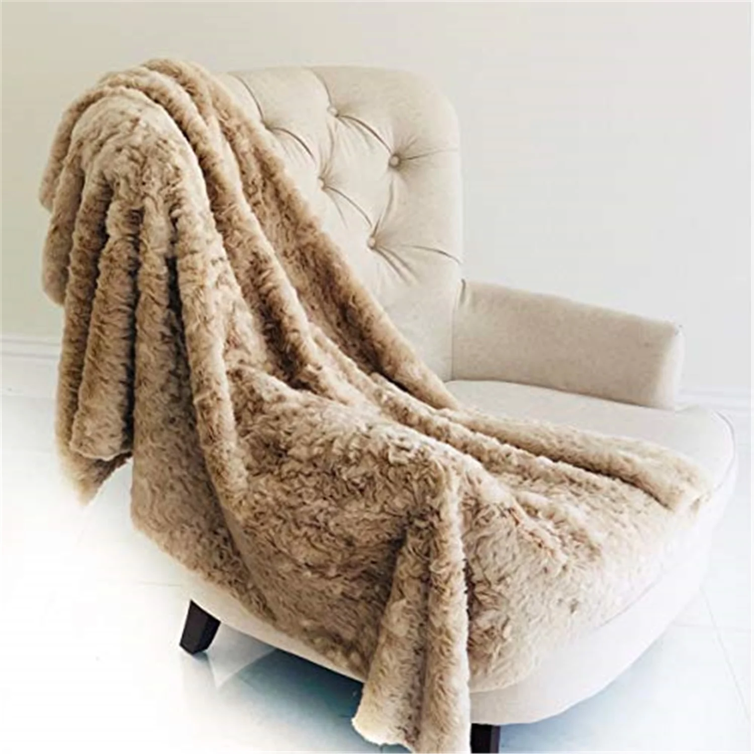 Plutus Brands  Champagne Persian Chilla Faux Fur Handmade Luxury Throw