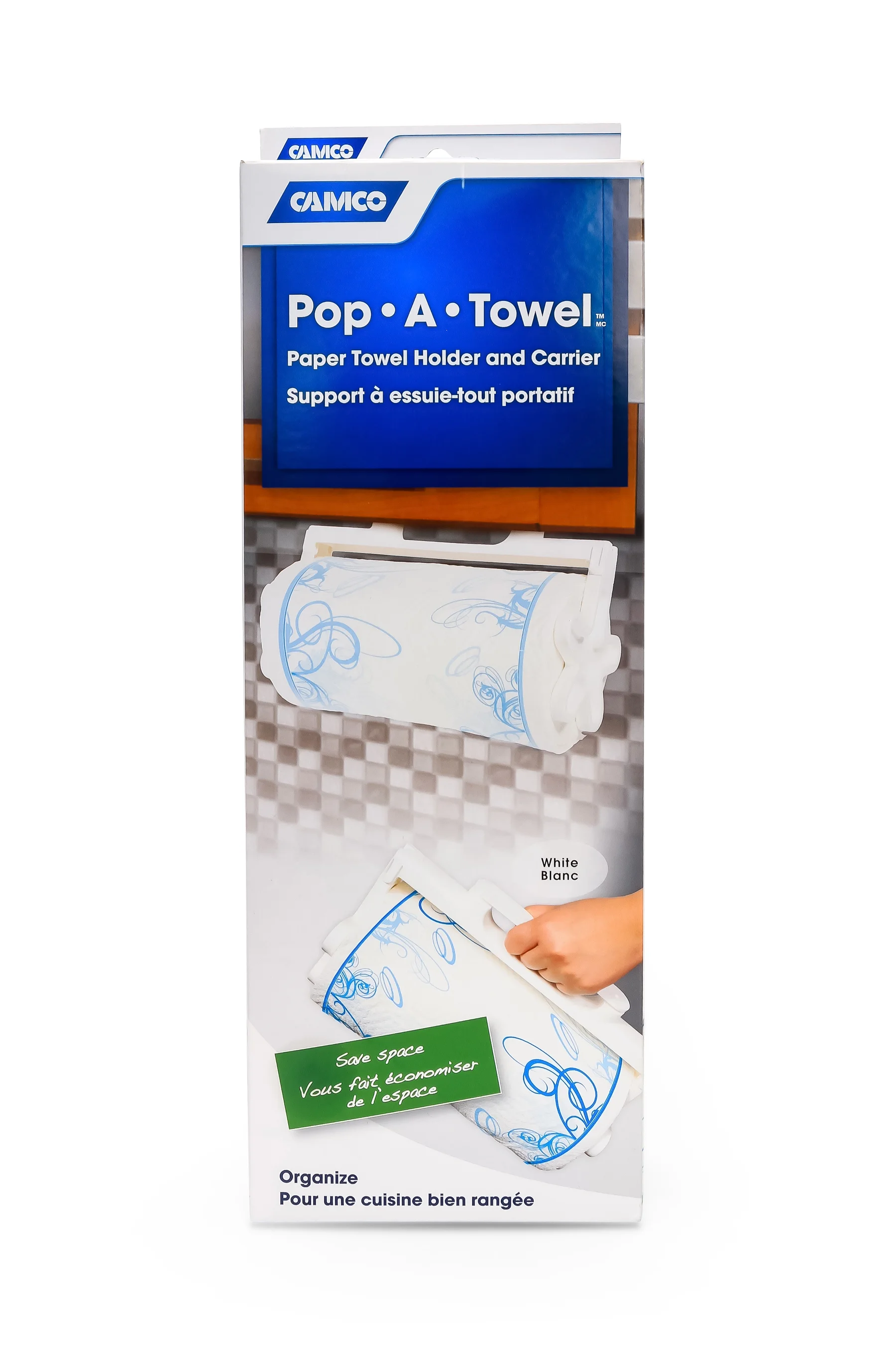 Camco 57111 Pop-A-Towel - Mountable/Portable Paper Towel Holder Dispenser and Carrier, White