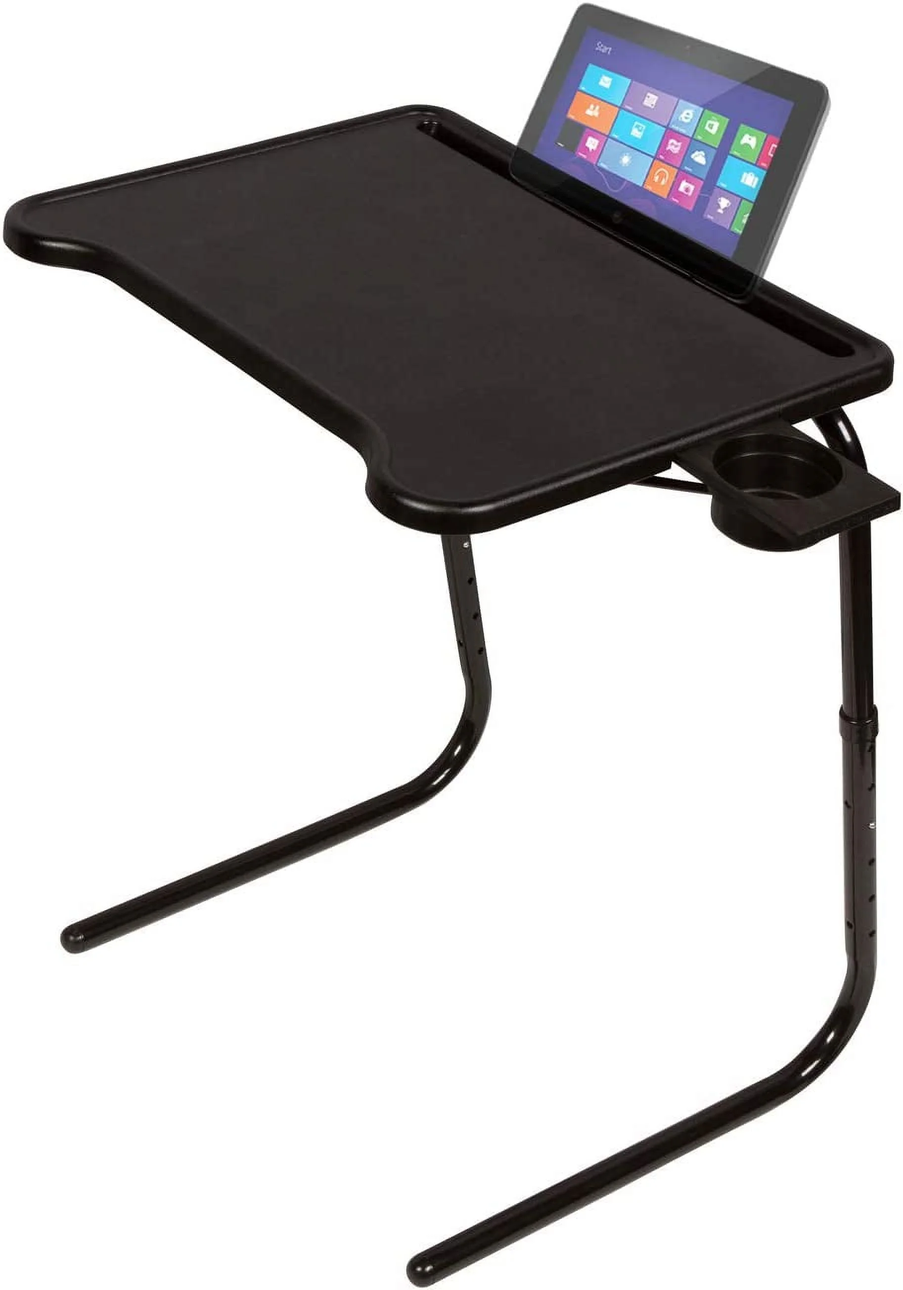 Ultra Folding TV Tray Table and Cup Holder, Adjustable to 6 Heights and 3 Angles with Device Holder (Black)