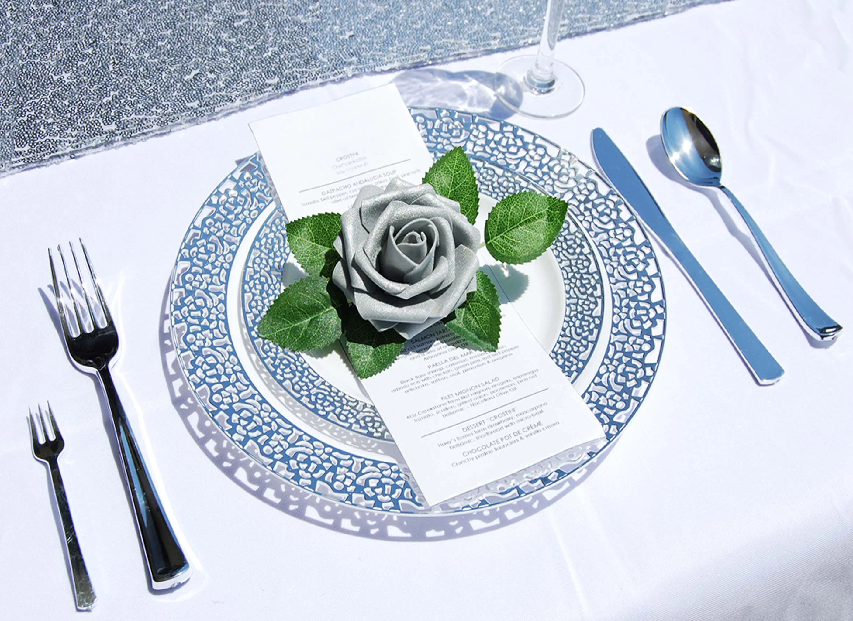 Disposable Plastic Plates Dinner Party Wedding Salad Round Lace Rim Design 150pc