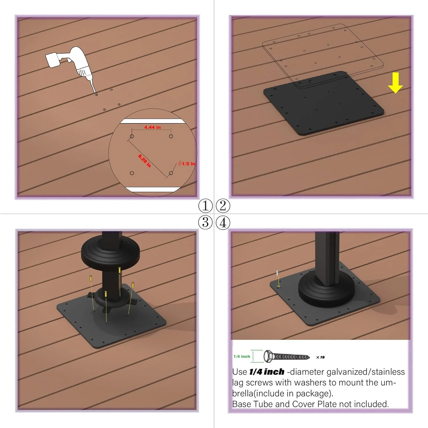 PURPLE LEAF 15.75'' Square Patio Umbrella Steel Plate Base, 15.75