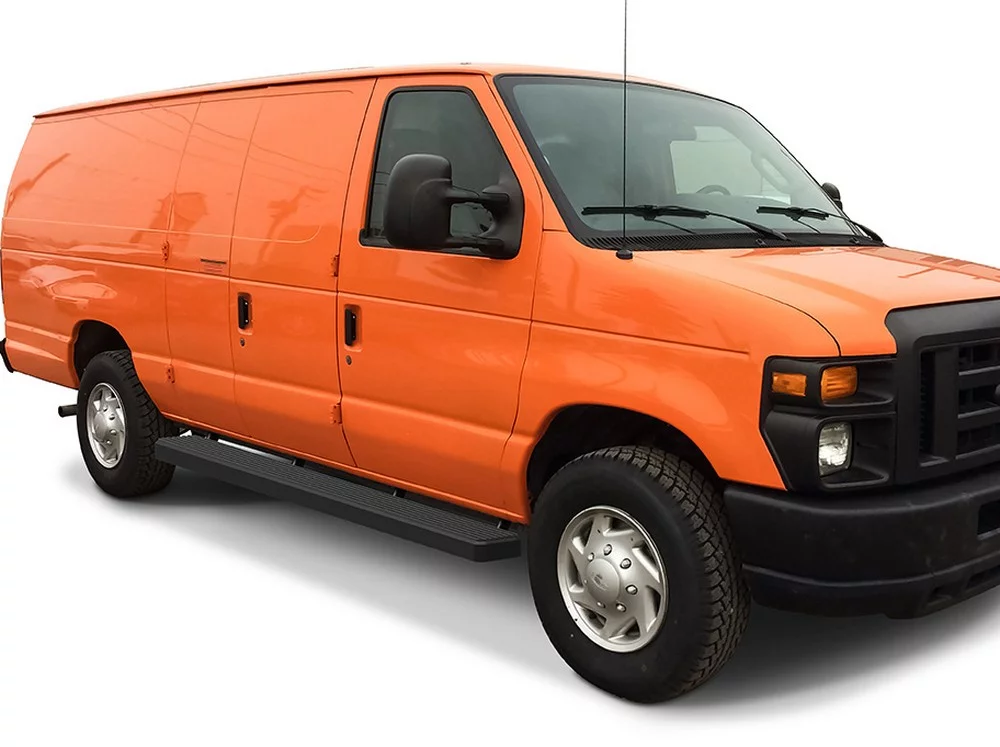APS iBoard Running Boards 6-inch Matte Black Compatible with Ford Econoline 1999-2014 Full Size Van 3-Door (Nerf Bars Side Steps Side Bars)