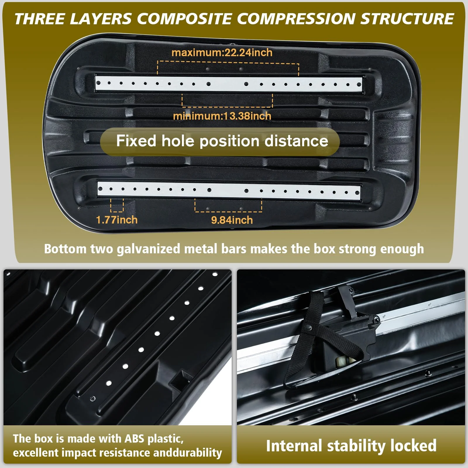 Gxcevsou 13 Cubic Feet Rooftop Cargo Carrier Box, Heavy Duty Hard Shell Roof with Security Keys, Waterproof Rooftop Cargo Box, 56 (L) x 30 (W) x 13.7(H) Inches, (Tool-Free Install), Black