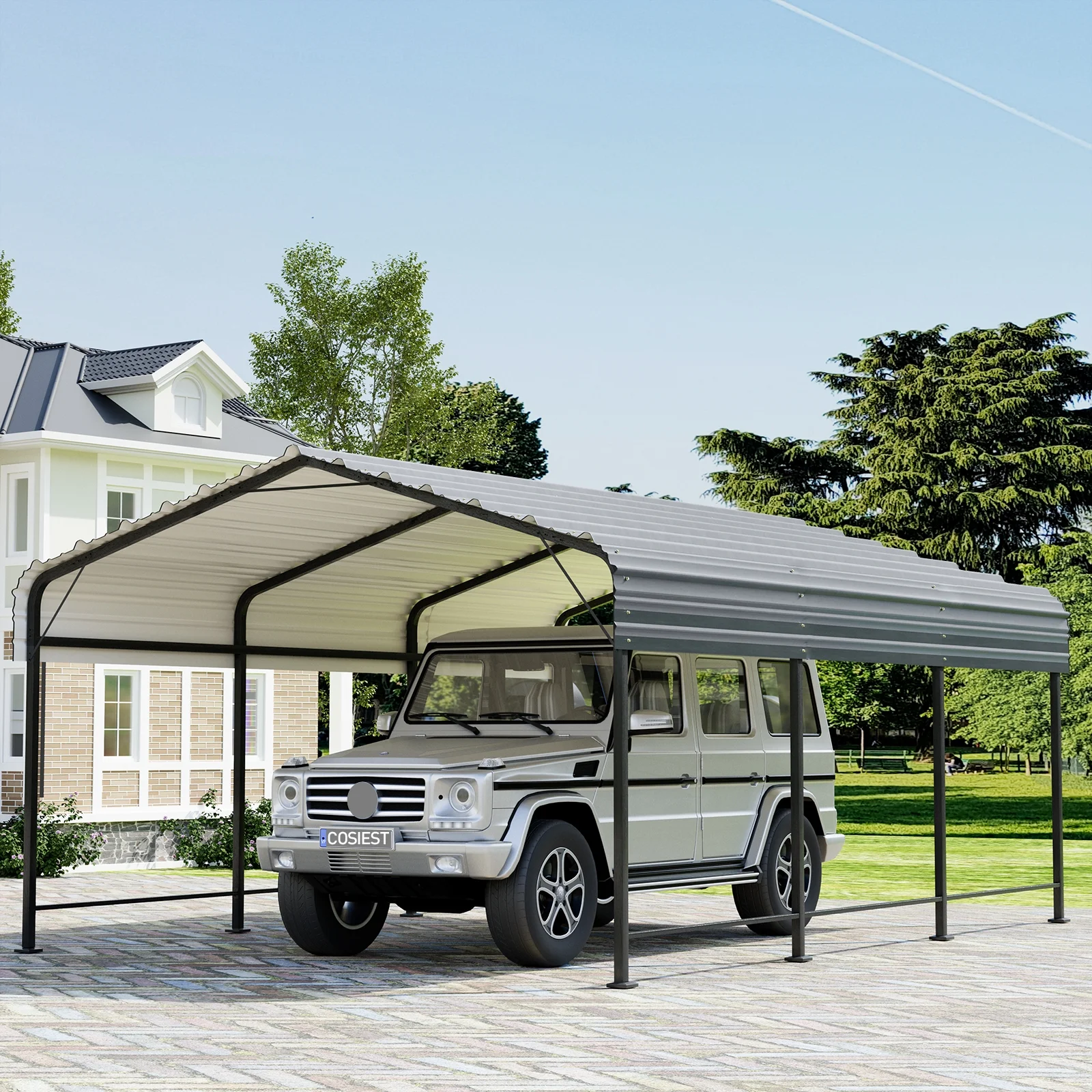 COSIEST 10'x20' Carport with Galvanized Steel Roof, Heavy Duty Metal Carport Canopy, Outdoor Garage Car Shelter Shade for Car, Boats and Truck