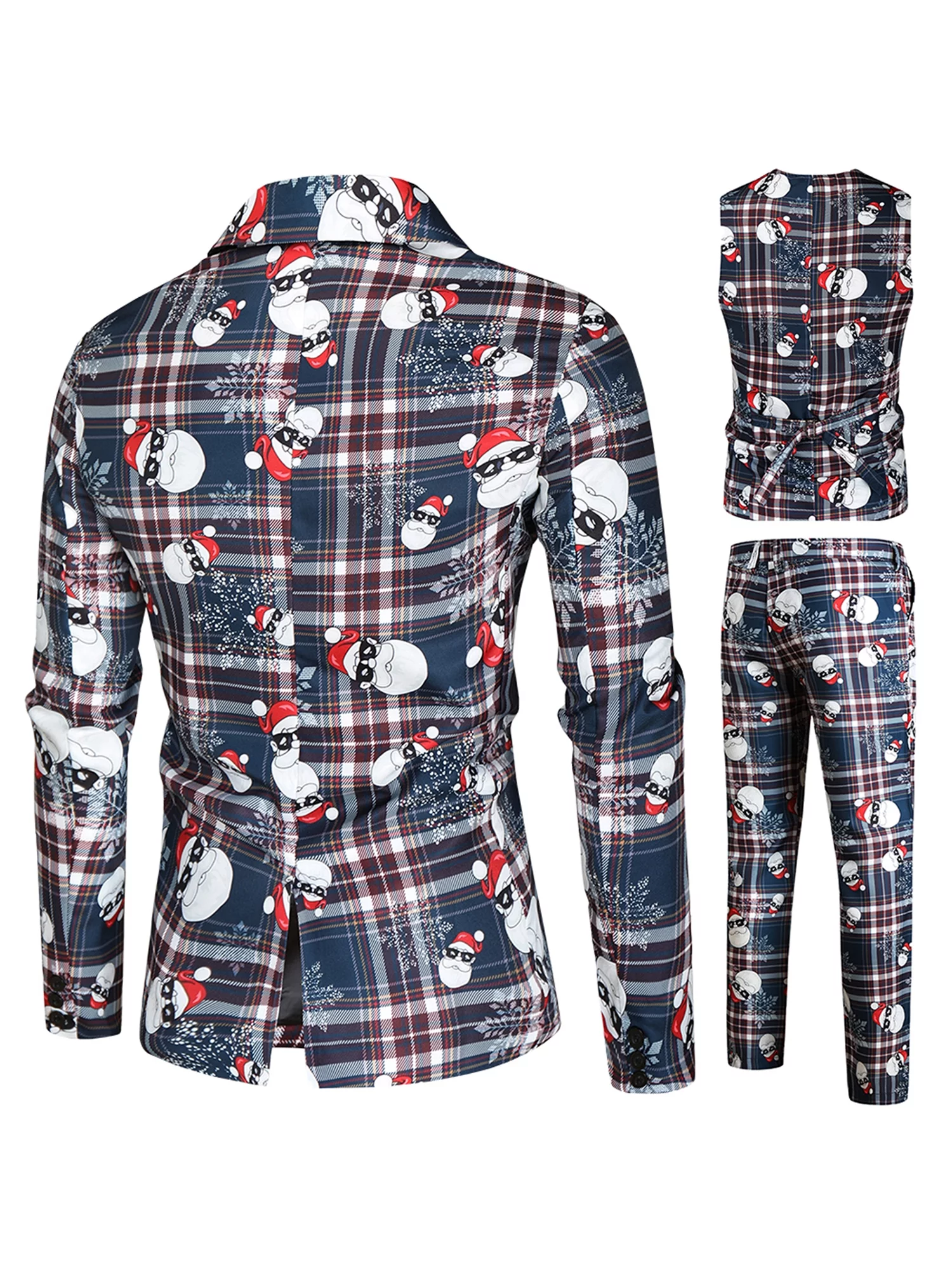 Men's 3 Piece Slim Fit Suit Double Breasted Tuxedo Suits Blazer Pants Vest Suit Set