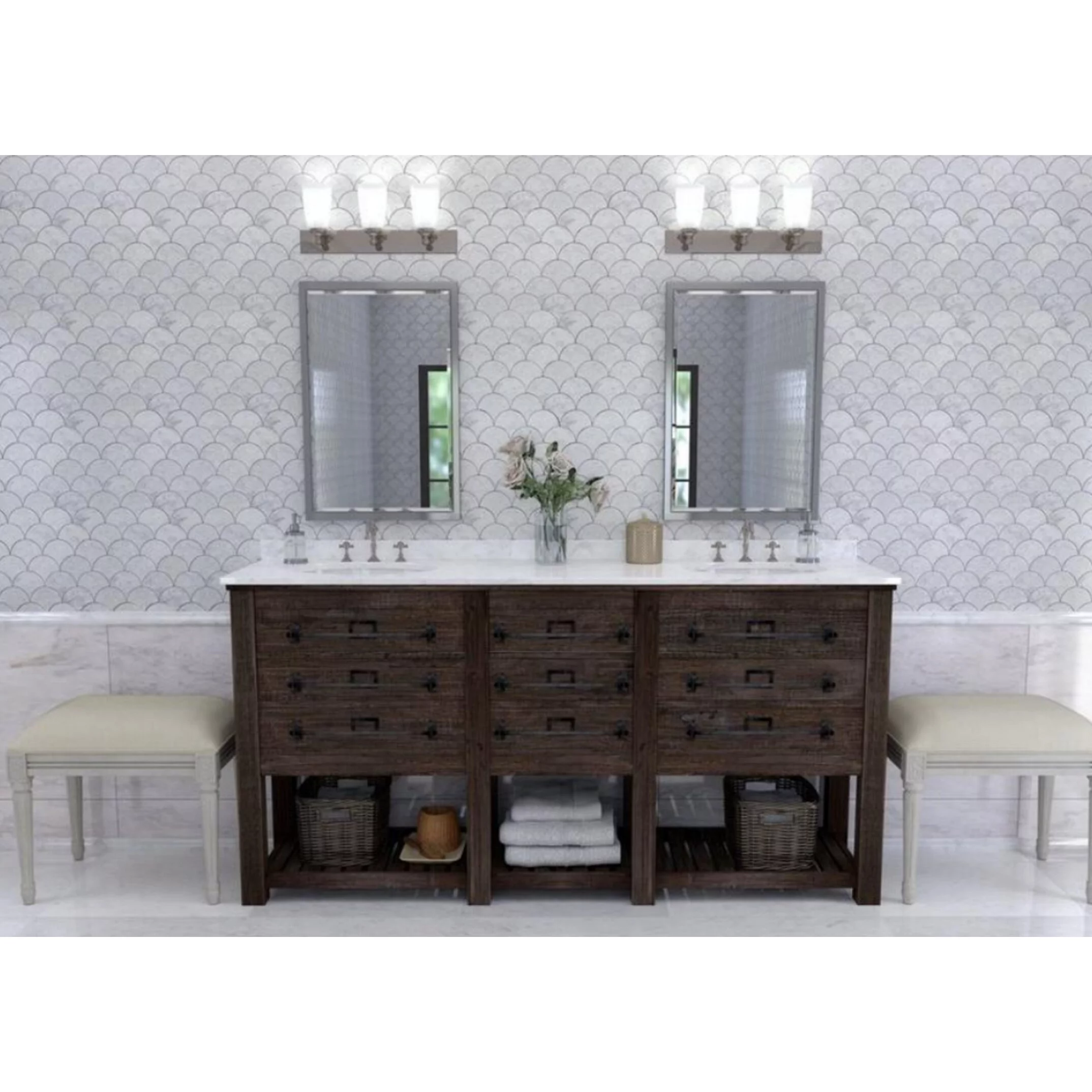 Natural Marble Stone Mosaic Backsplash Tile (Set of 10pc) FishScale