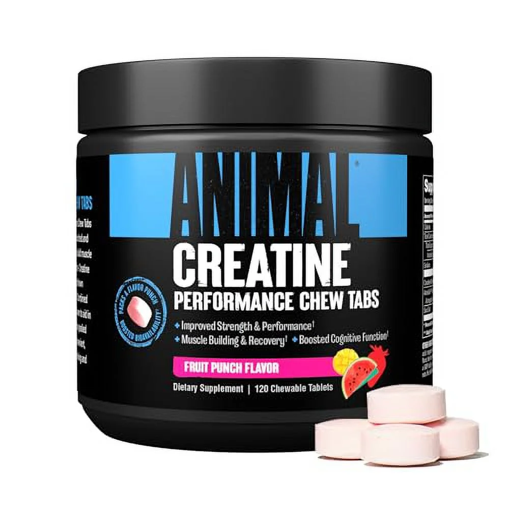 Animal Creatine Chews Tablets - Enhanced Creatine Monohydrate with AstraGin to Improve Absorption, Sea Salt for Added Pumps, Delicious and Convenient Chewable Tablets - Fruit Punch